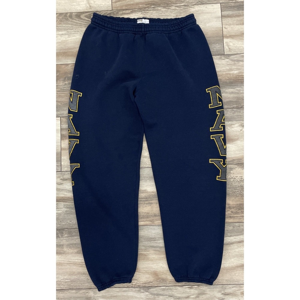 Vintage US Navy Sweatpants Mens Medium Blue Fleece Drawstring Elastic USA
